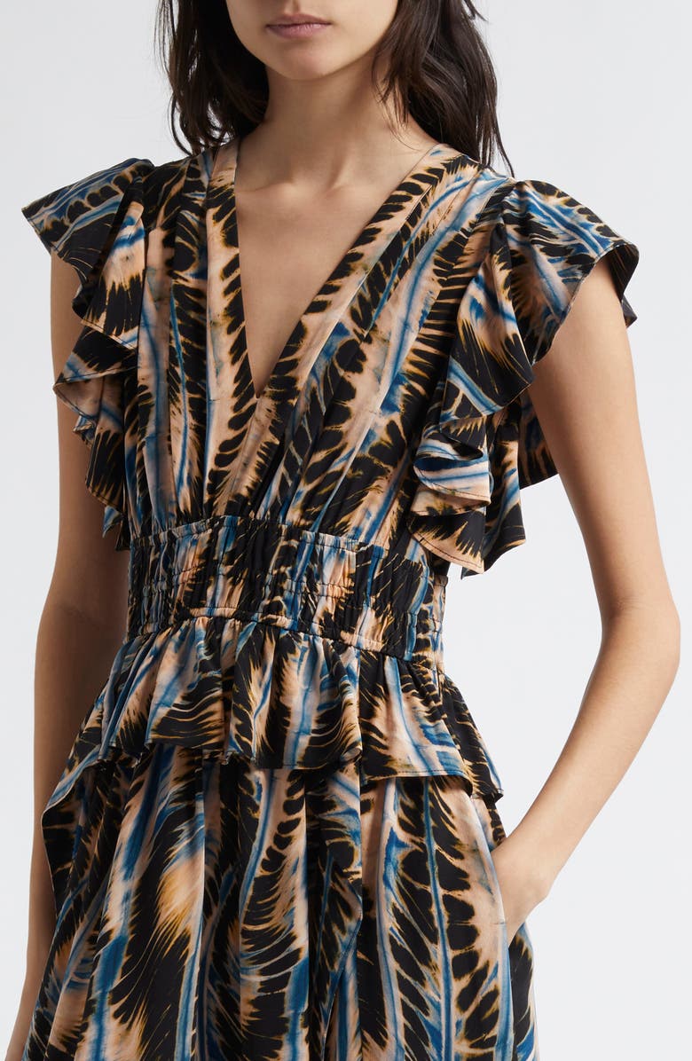 Ulla Johnson Brielle Abstract Print Silk Midi Dress, Alternate, color, 