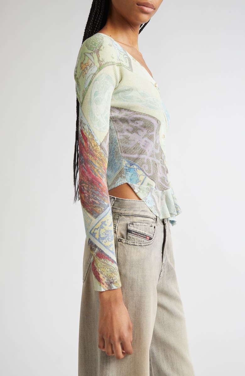 DIESEL<sup>®</sup> Heraldic Print Crop Rib Cardigan, Alternate, color, Mustard