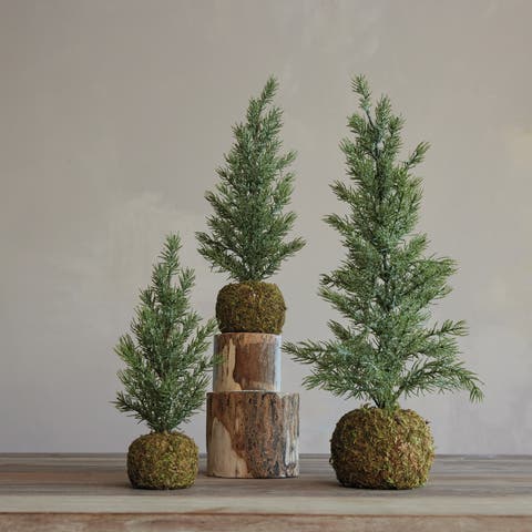 Faux Fir Tree with Moss Ball Base and Iced Finish