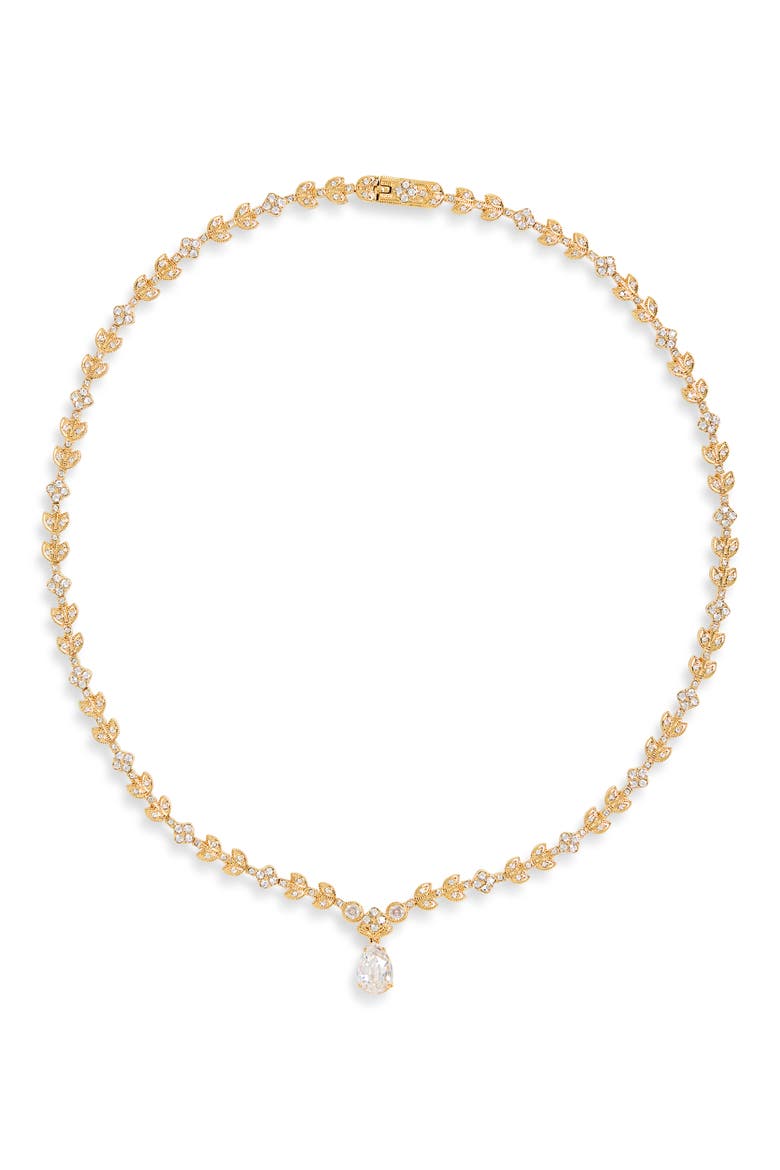 Pavé Leaf Necklace, Main, color, GOLD