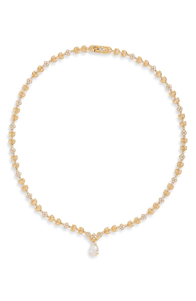 Nadri Pavé Leaf Necklace, Main, color, Gold