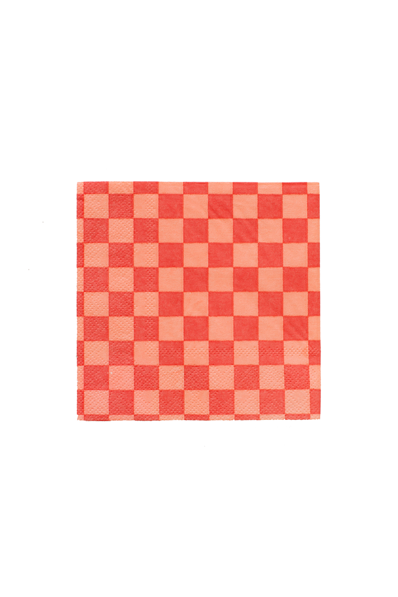 Checkered Cocktail Napkins, Main, color, Cherry Crush