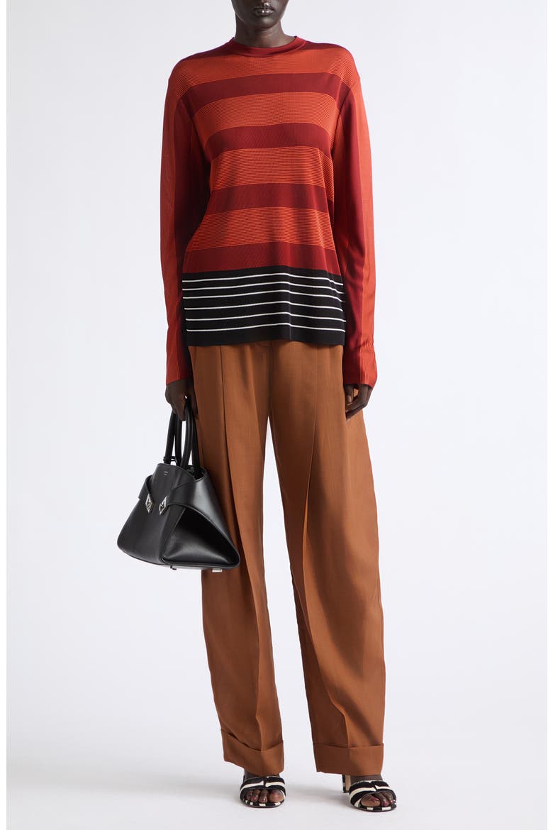 Belted Pleated Barrel Leg Virgin Wool Trousers, Alternate, color, COGNAC