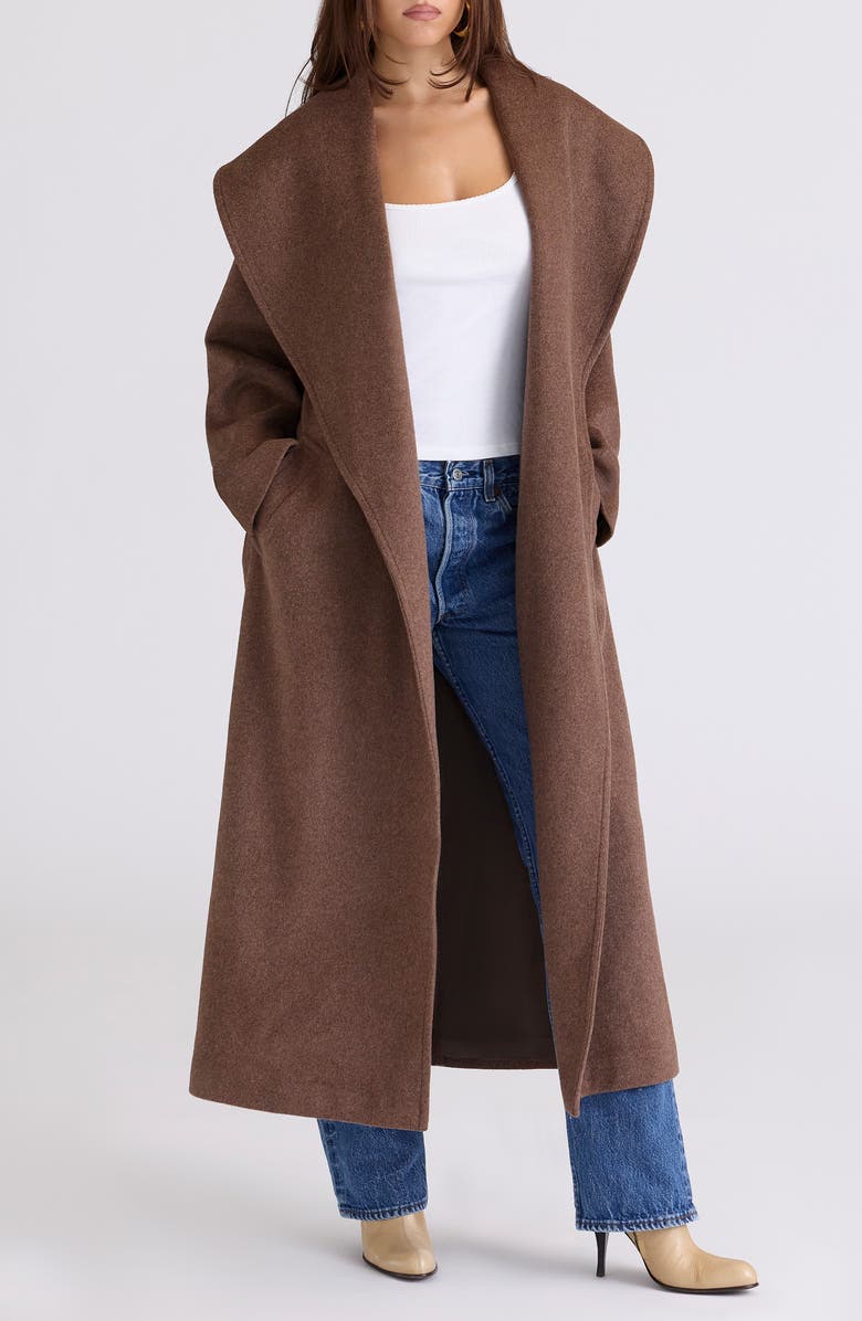HOUSE OF CB Cocoon Wool Blend Shawl Collar Coat, Main, color, Brown