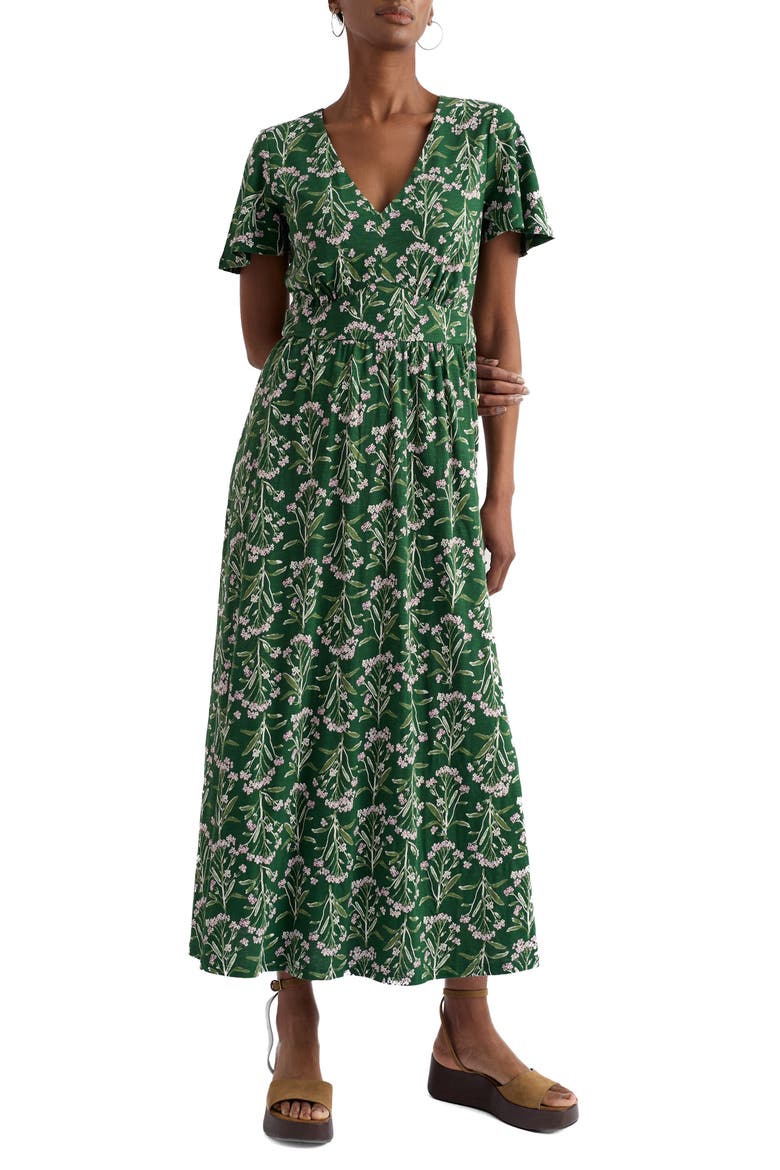 Chateaux Floral Organic Cotton Midi Dress, Main, color, YARROW STUDY TREETOP