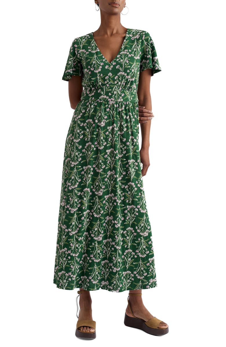 Seasalt Cornwall Chateaux Floral Organic Cotton Midi Dress, Main, color, Yarrow Study Treetop
