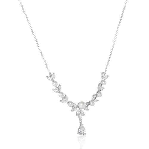 Jessica Simpson Pearl & Crystal Drop Necklace In Metallic
