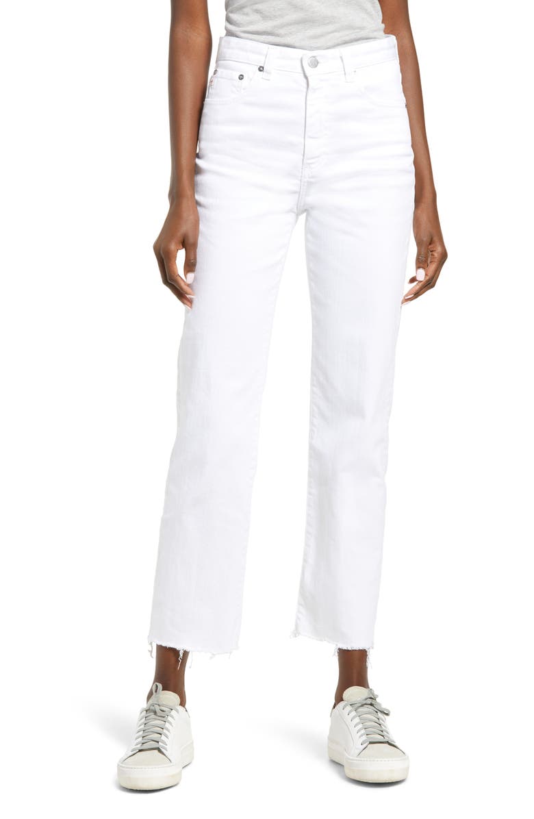 AG Alexxis High Waist Raw Hem Ankle Straight Leg Jeans, Main, color, White
