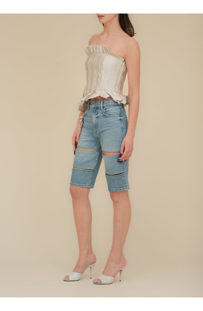 Contessa Mills Le Fay Raw-Edged Pleated Satin Ruffled Top, Alternate, color, Champagne