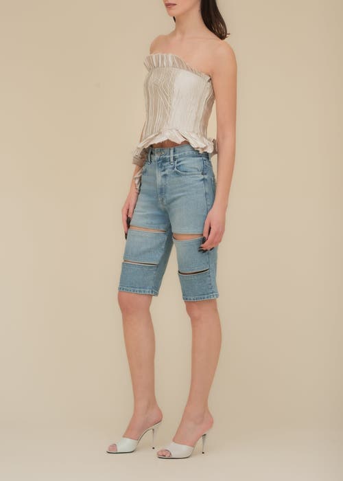 Contessa Mills Le Fay Raw-edged Pleated Satin Ruffled Top In Metallic
