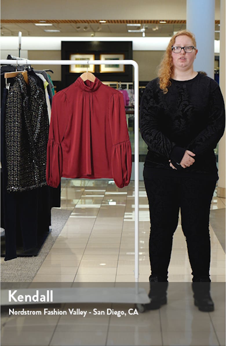 Mock Neck Blouson Sleeve Satin Top, sales video thumbnail