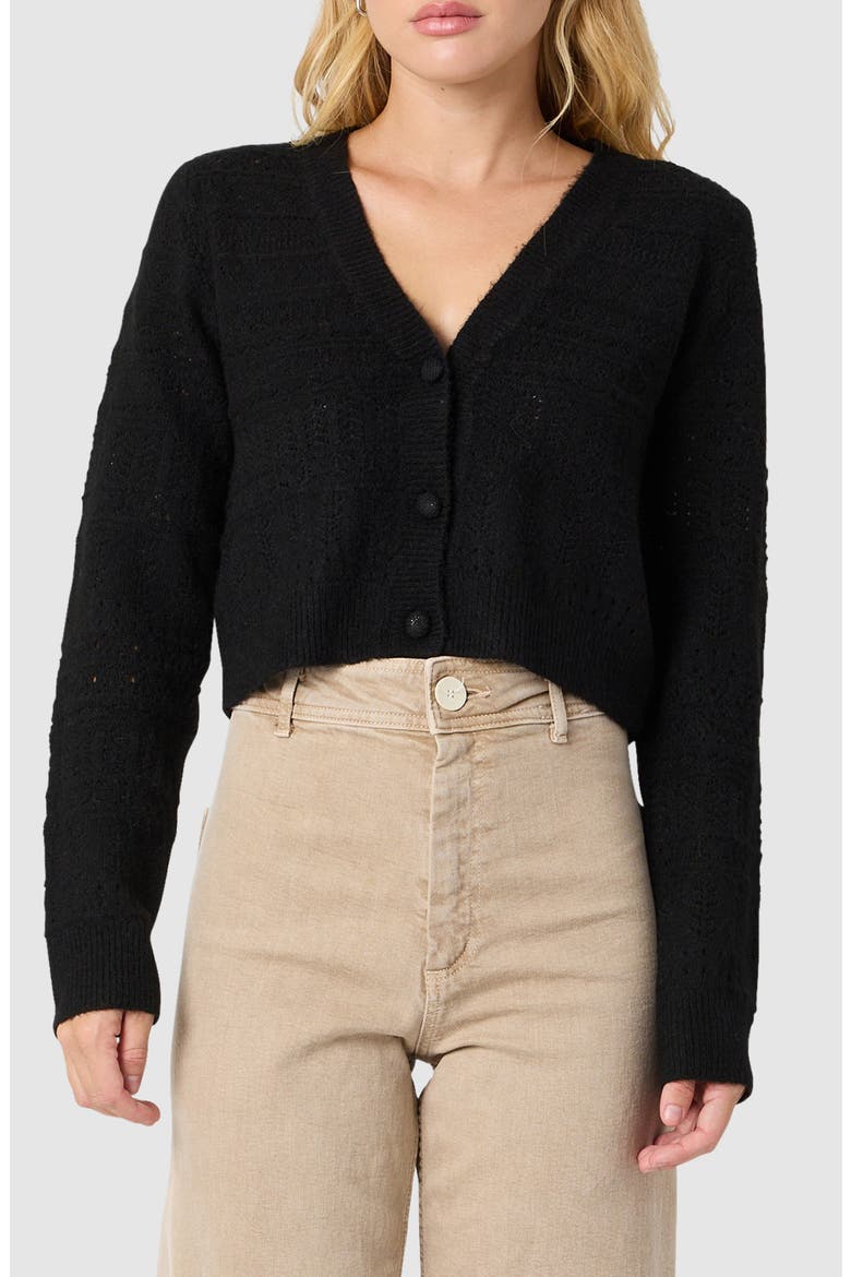 Pointelle Crop Cardigan, Main, color, BLACK