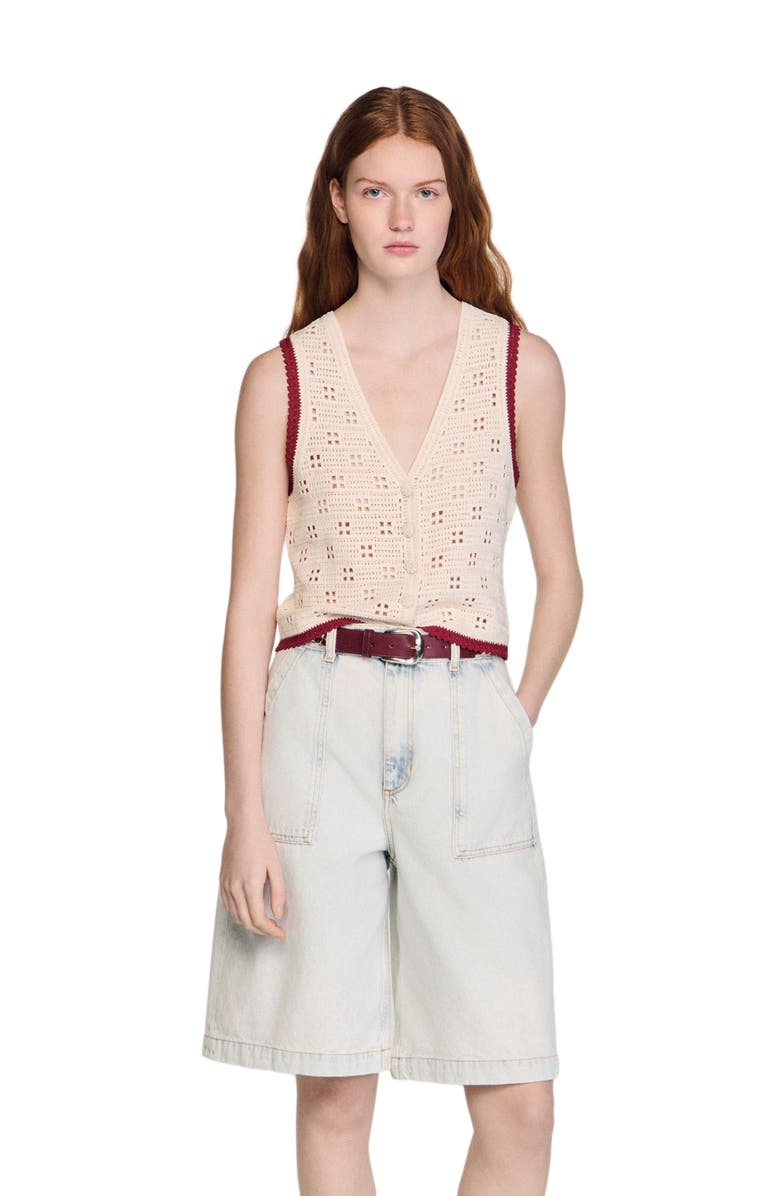 SANDRO Crochet-style cardigan, Alternate, color, Ecru