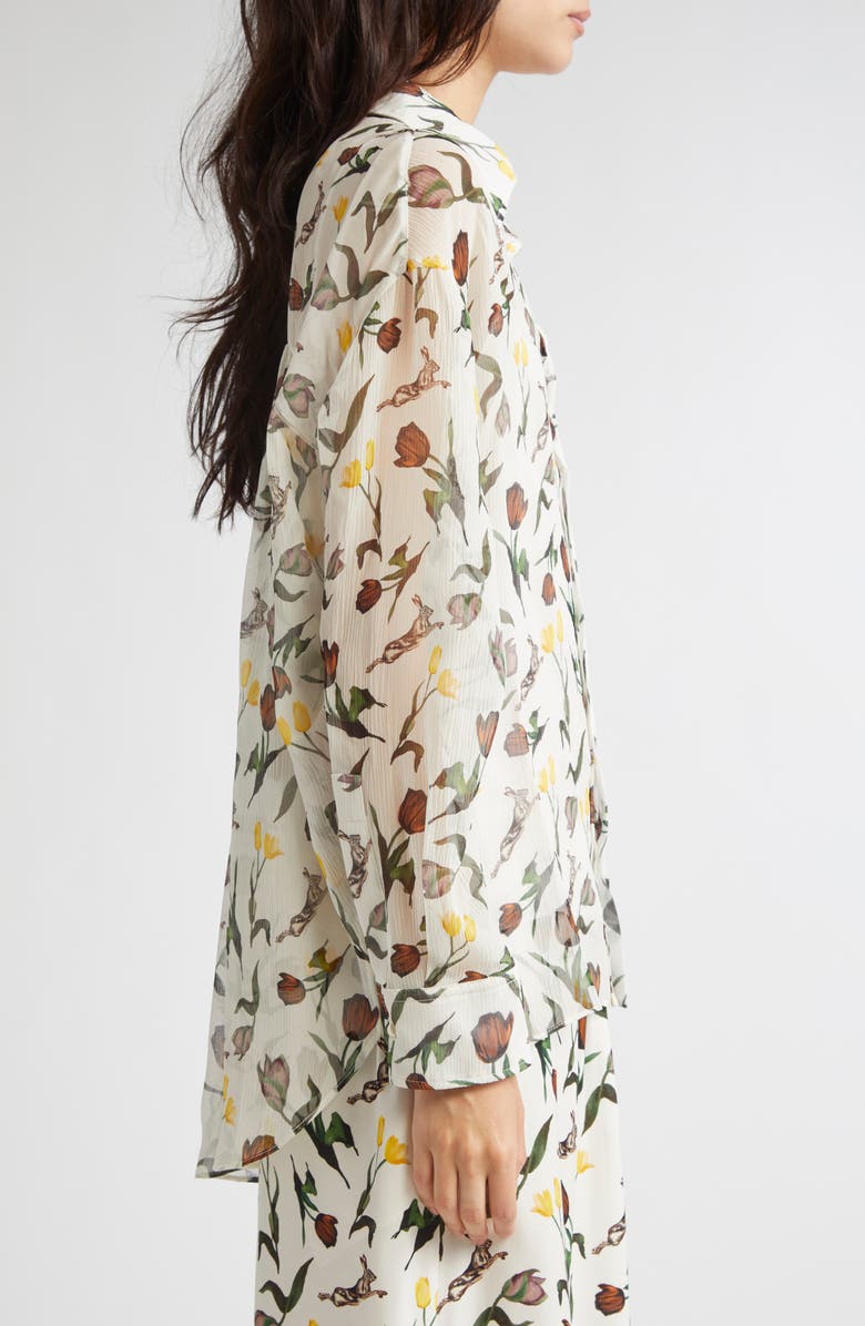 Marni Tulips & Hares Sheer Chiffon Button-Up Shirt, Alternate, color, Thw04 Limestone