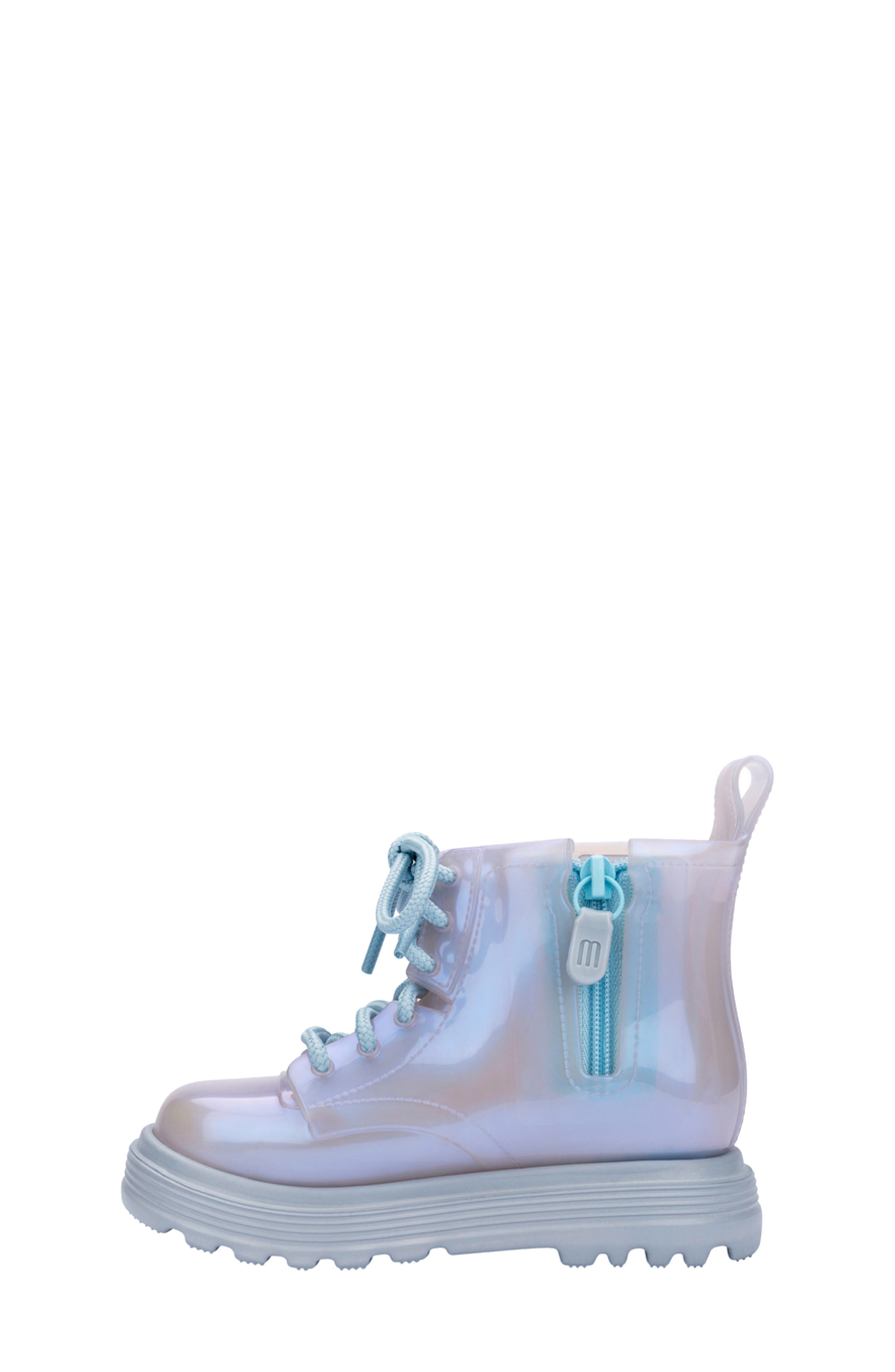 Mini Melissa Kids' Coturno Combat Boot, Alternate, color, Blue/ Pearly Blue
