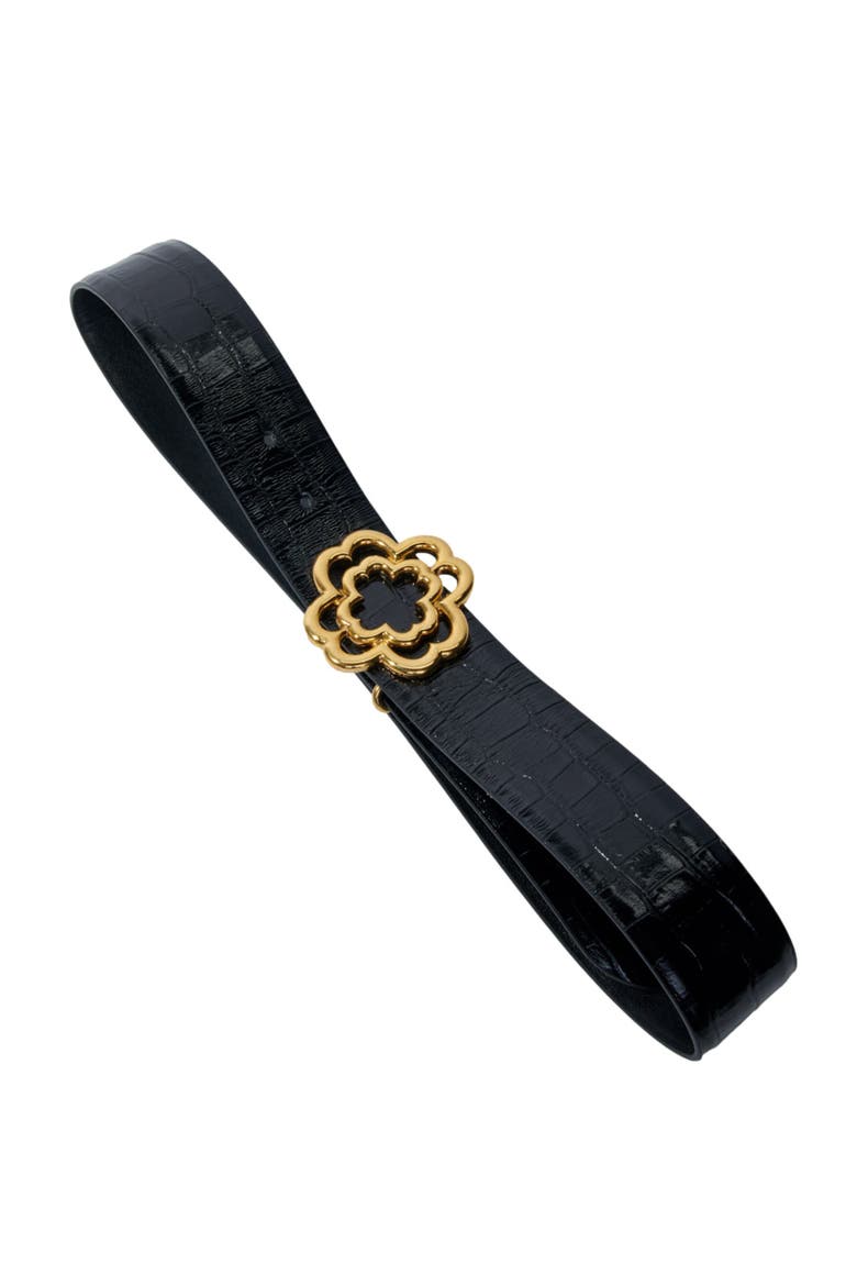 Croc-effect leather double M belt, Alternate, color, Black