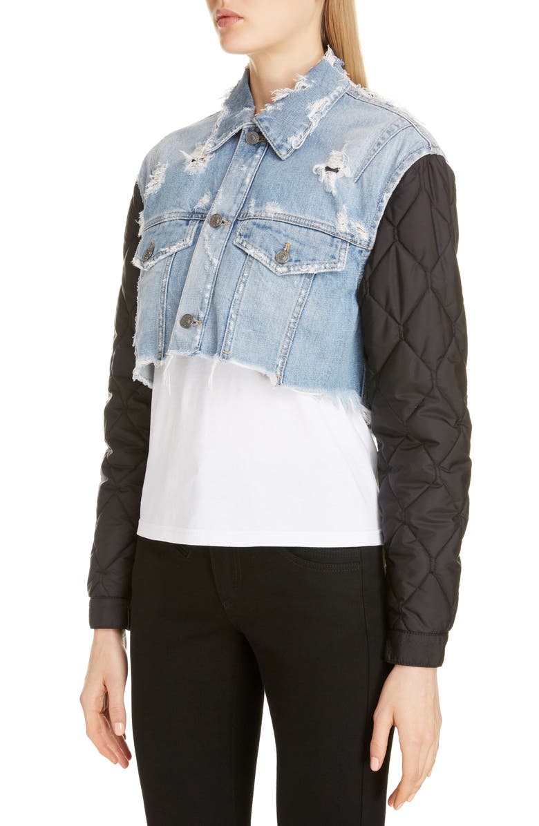 Givenchy Quilted Sleeve Destroyed Denim Jacket, Alternate, color, 