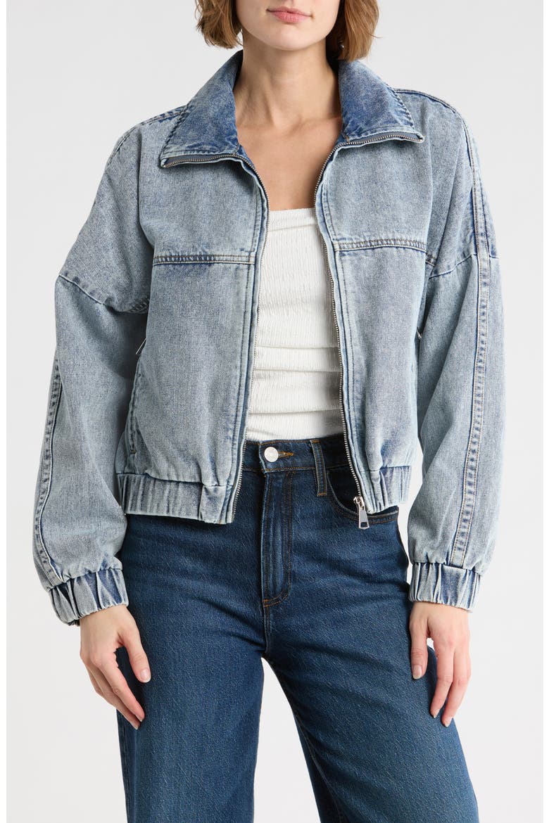 Dad Denim Bomber Jacket, Main, color, LIGHT WASH