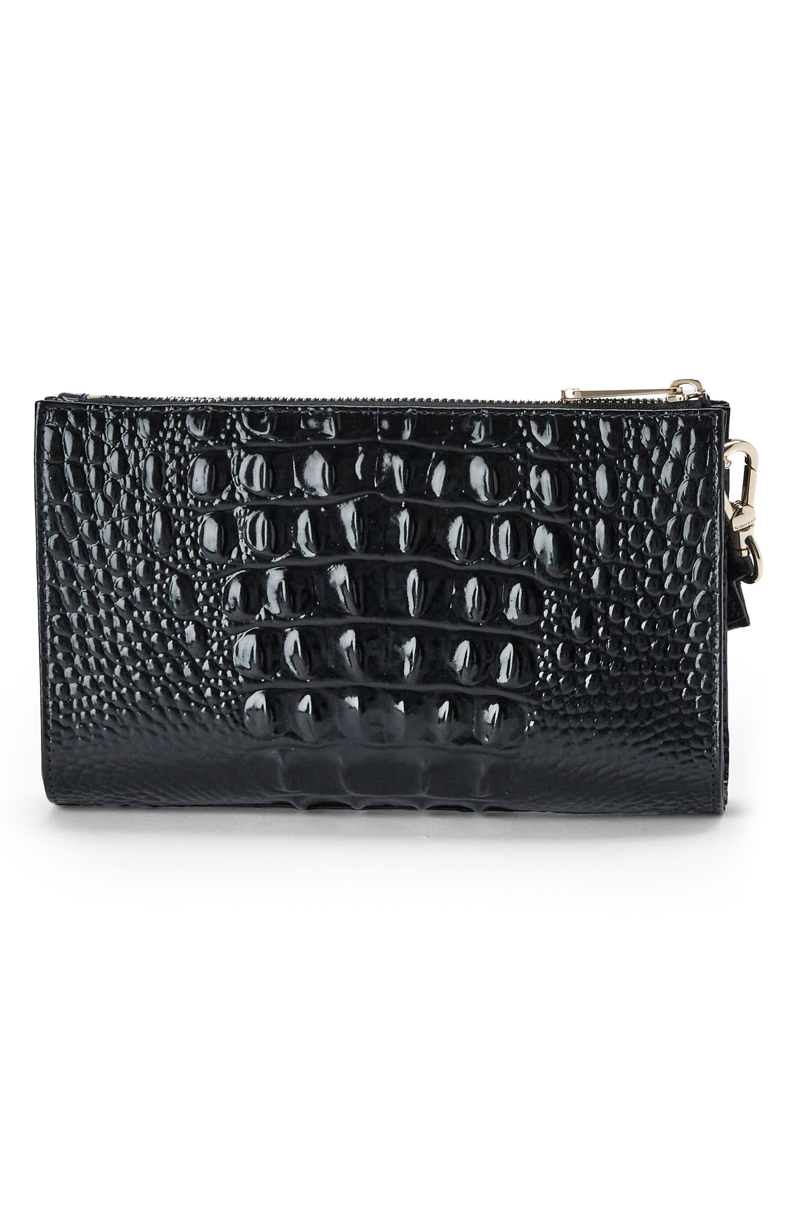 Adia Croc Embossed Leather Wristlet, Alternate, color, BLACK