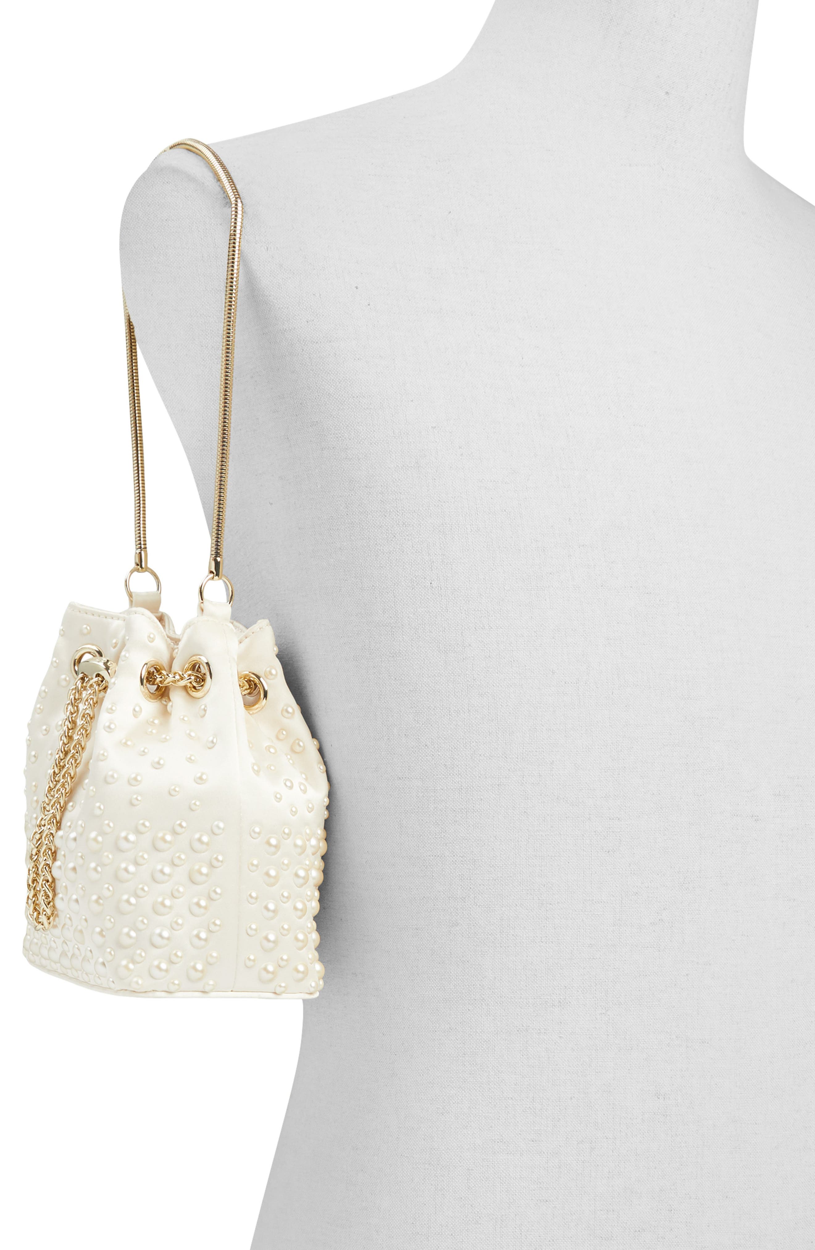 ALDO Pearlily Imitation Pearl Bucket Bag, Alternate, color, 
