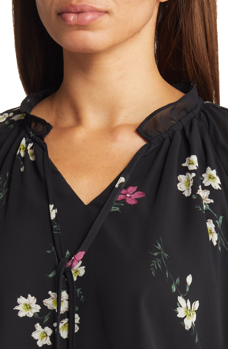 Vince Camuto Floral Split Neck Peasant Blouse, Alternate, color, 
