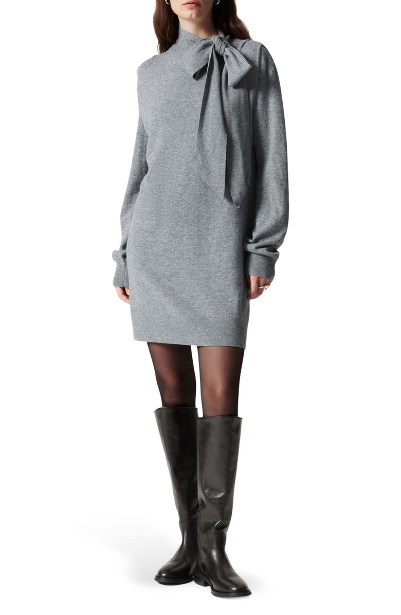 & Other Stories Bow Detail Merino Wool Sweater Dress, Main, color, Grey Medium Dusty