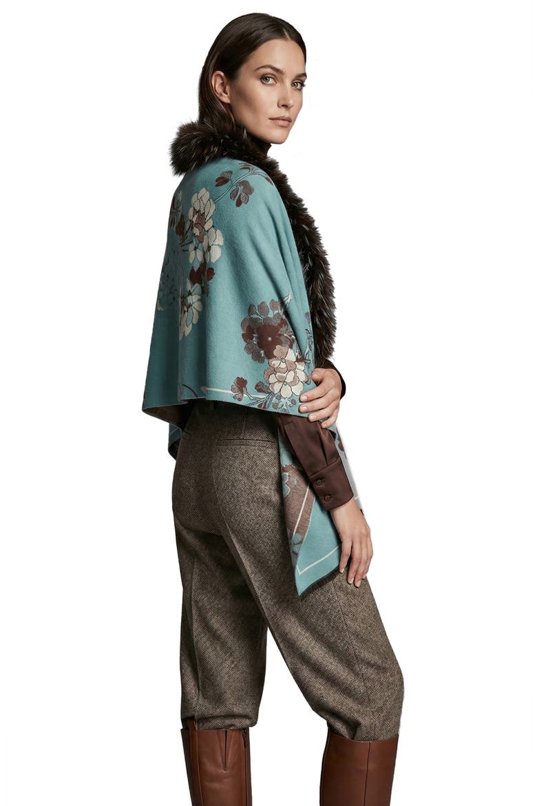 Floral Faux Fur Trim Scarf, Alternate, color, LIGHT BLUE