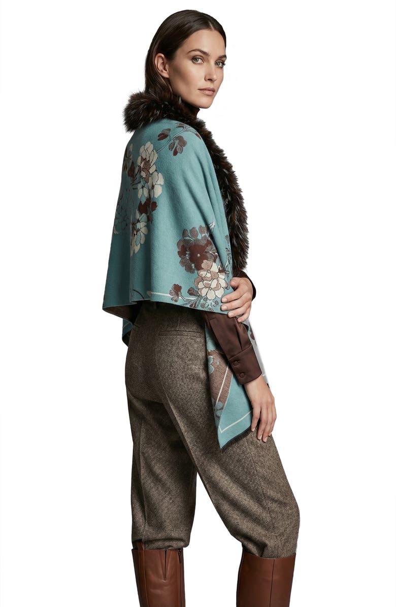 SAACHI Floral Faux Fur Trim Scarf, Alternate, color, Light Blue