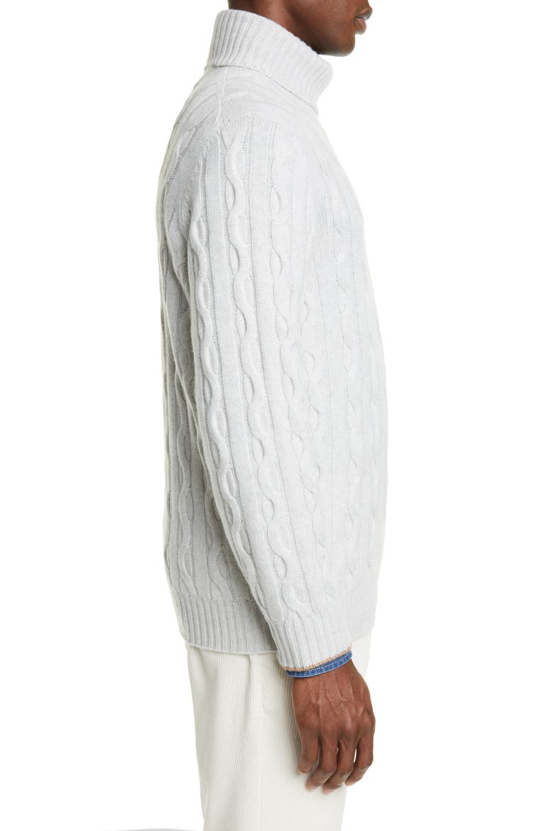 Cable Knit Cashmere Turtleneck Sweater, Alternate, color, FOG
