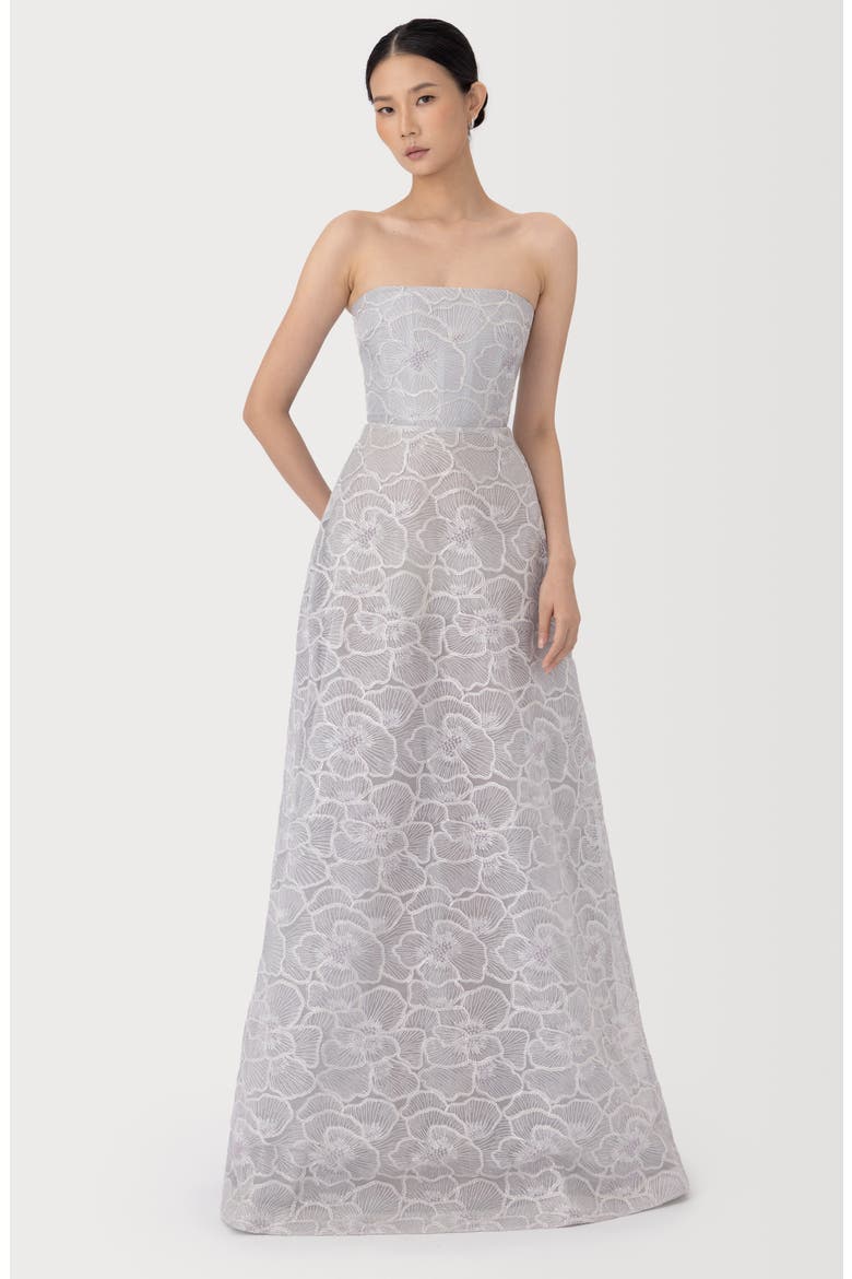 Yvonne Floral Embroidered Strapless Gown, Alternate, color, SILVER GREY