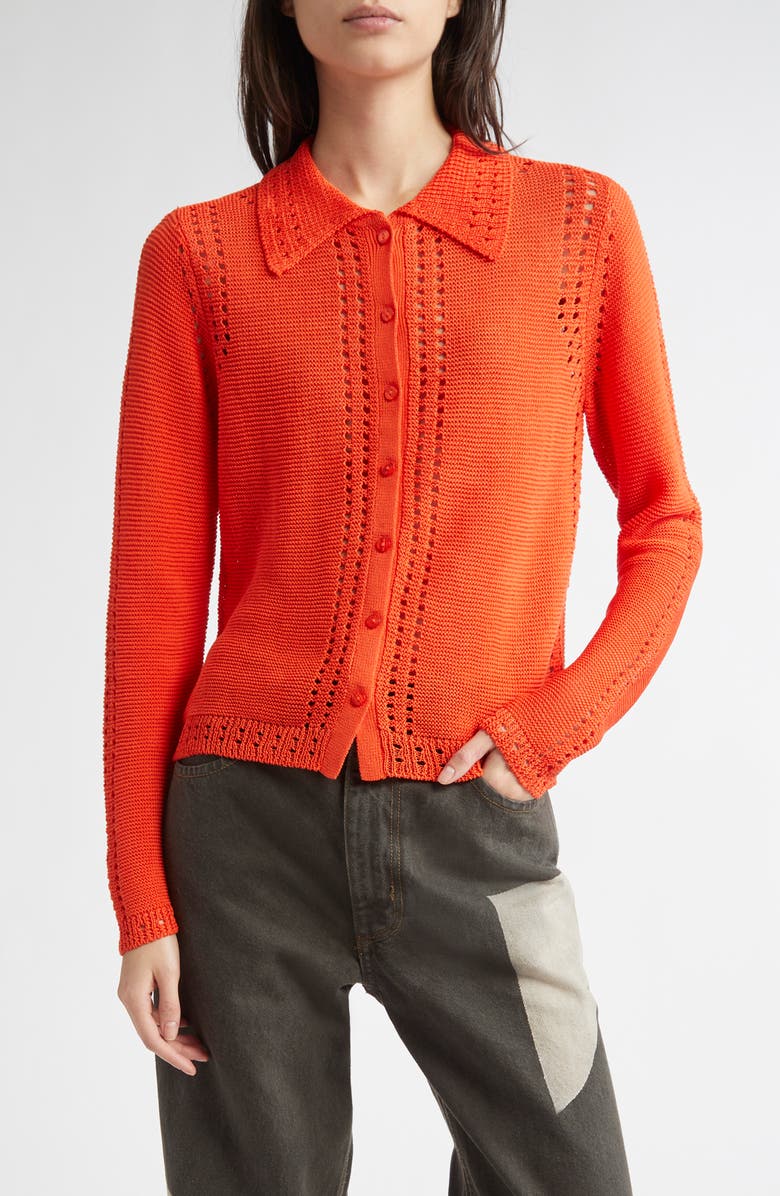 Eckhaus Latta Sol Pointelle Cotton Cardigan, Main, color, 