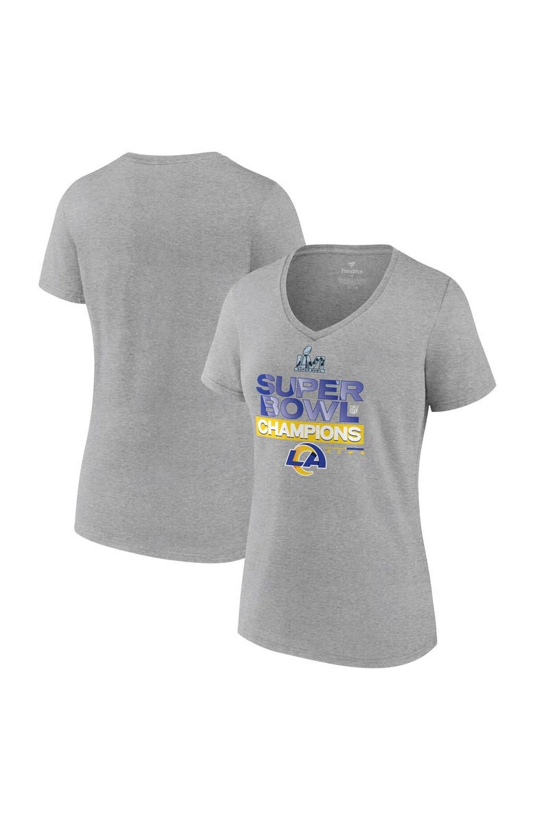 FANATICS Women's Fanatics Branded Heathered Gray Los Angeles Rams Super Bowl LVI Champions Locker Room Trophy Collection V-Neck T-Shirt, Main, color,