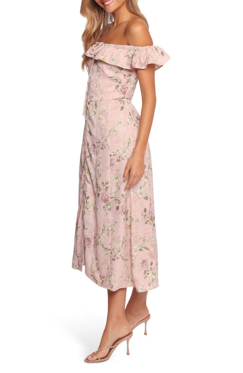 Petal & Pup Lauryn Floral Off the Shoulder Midi Dress, Alternate, color, Blush Rose