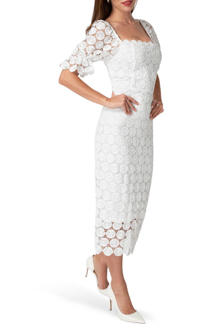Eyelet Elbow Sleeve Midi Dress, Alternate, color, IVORY