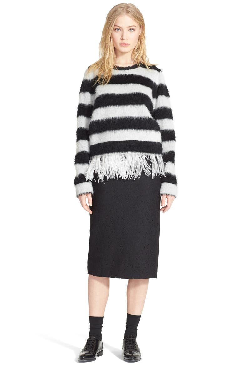 Ostrich Feather Fringe Stripe Sweater, Alternate, color, BLACK