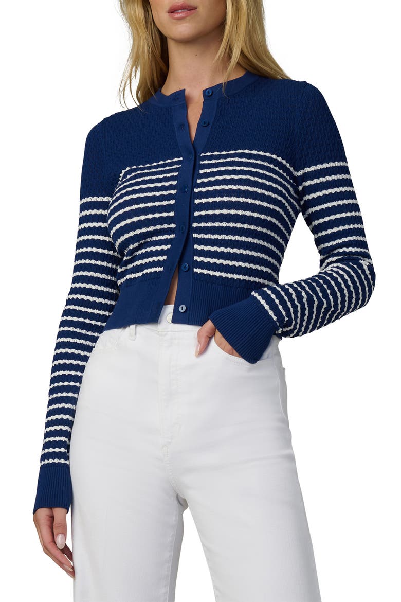 The Dani Stripe Pointelle Cardigan, Main, color, ROYAL BLUE/ MILK STRIPE