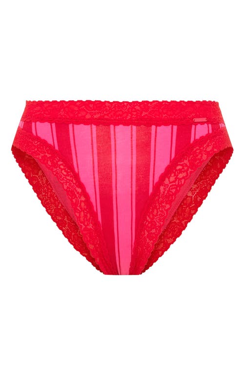 Savage X Fenty Essentials Lace Trim Stretch Cotton Cheeky Briefs In Red