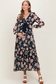 PinkBlush Floral Chiffon Bow Tie Front Maxi Dress