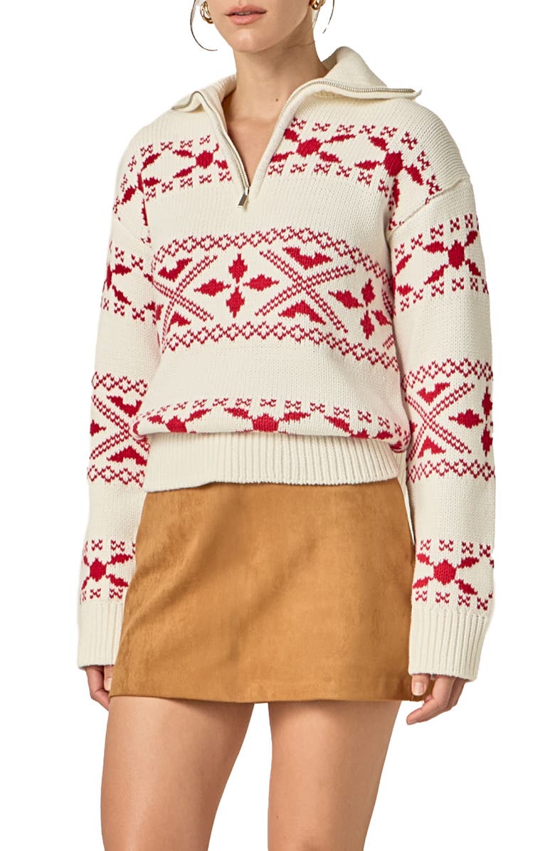 English Factory Patterned Half Zip Sweater, Alternate, color, 