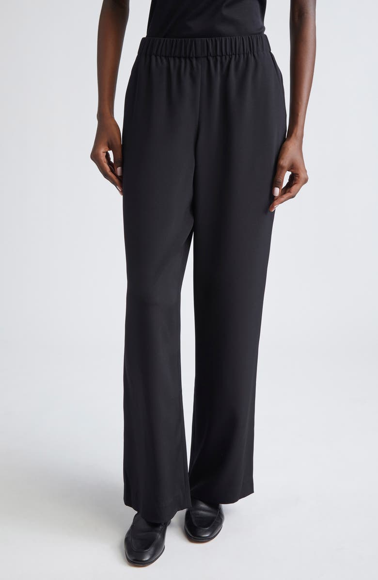 Lafayette 148 New York Perry Stretch Silk Crêpe de Chine Pants, Main, color, Black