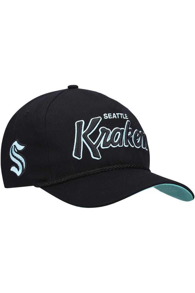 Men's '47 Black Seattle Kraken Crosstown Script Hitch Snapback Hat, Main, color, Black