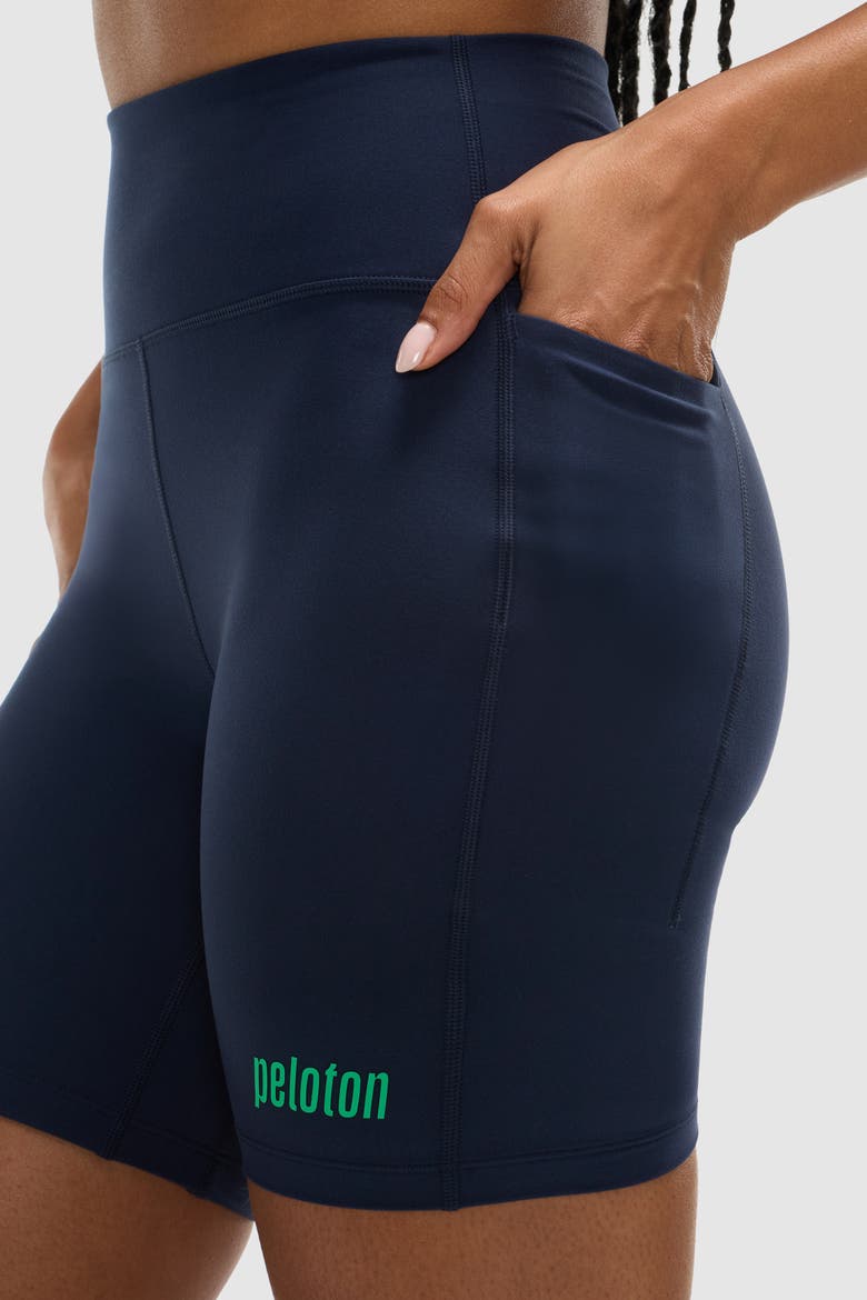 Cadent 7" High Rise Pocket Bike Short, Alternate, color, Navy - Peloton Wordmark