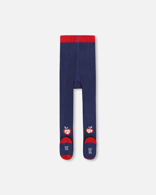 Deux Par Deux Knit Tights With Apples In Blue