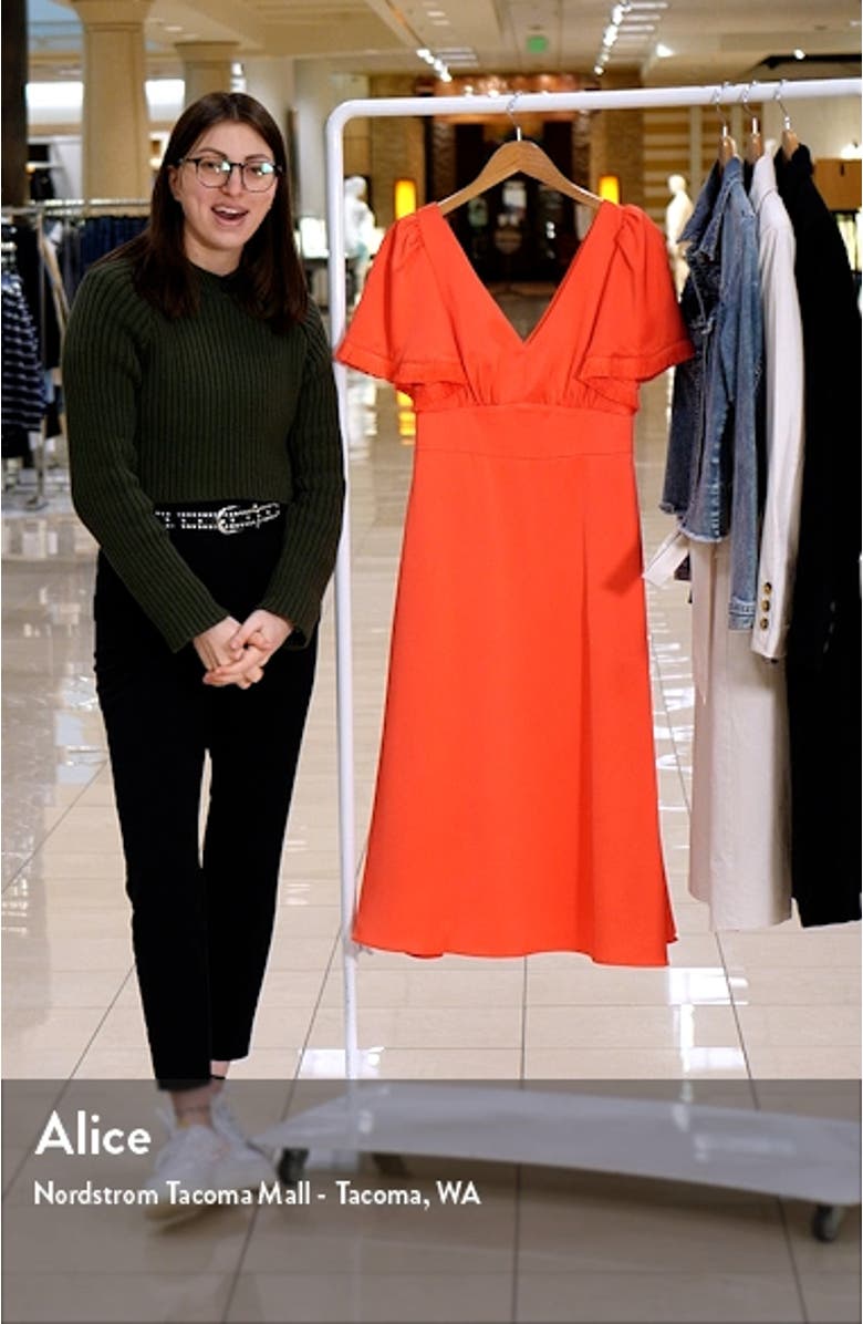 Fringe Flutter Sleeve Satin Midi Dress, sales video thumbnail