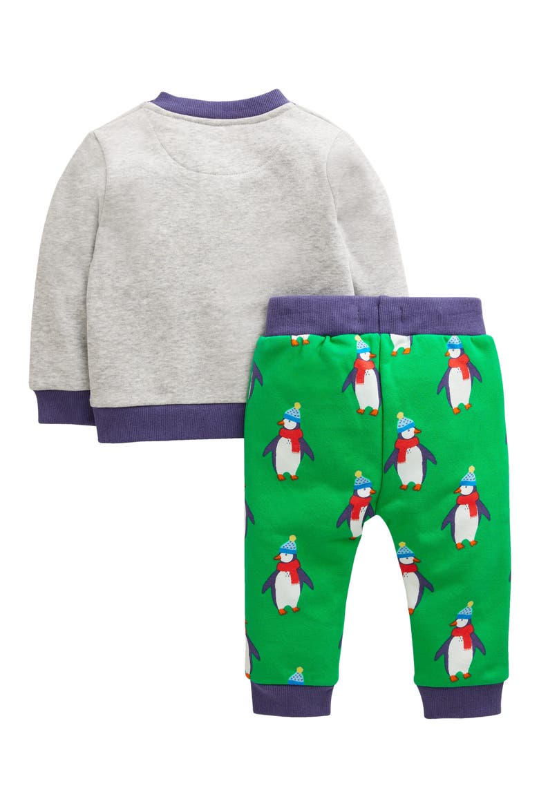 Penguin Appliqué Cotton Sweatshirt & Sweatpants Set, Alternate, color, GREEN PENGUINS