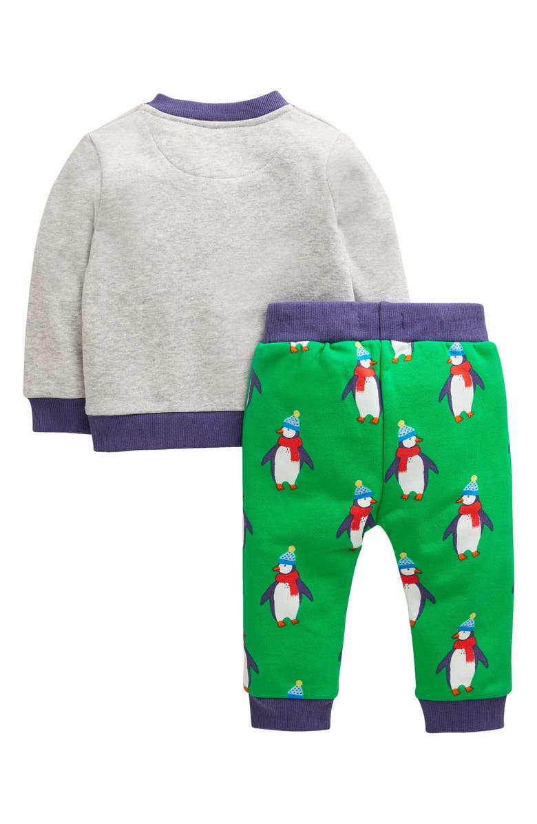 Mini Boden Penguin Appliqué Cotton Sweatshirt & Sweatpants Set, Alternate, color,