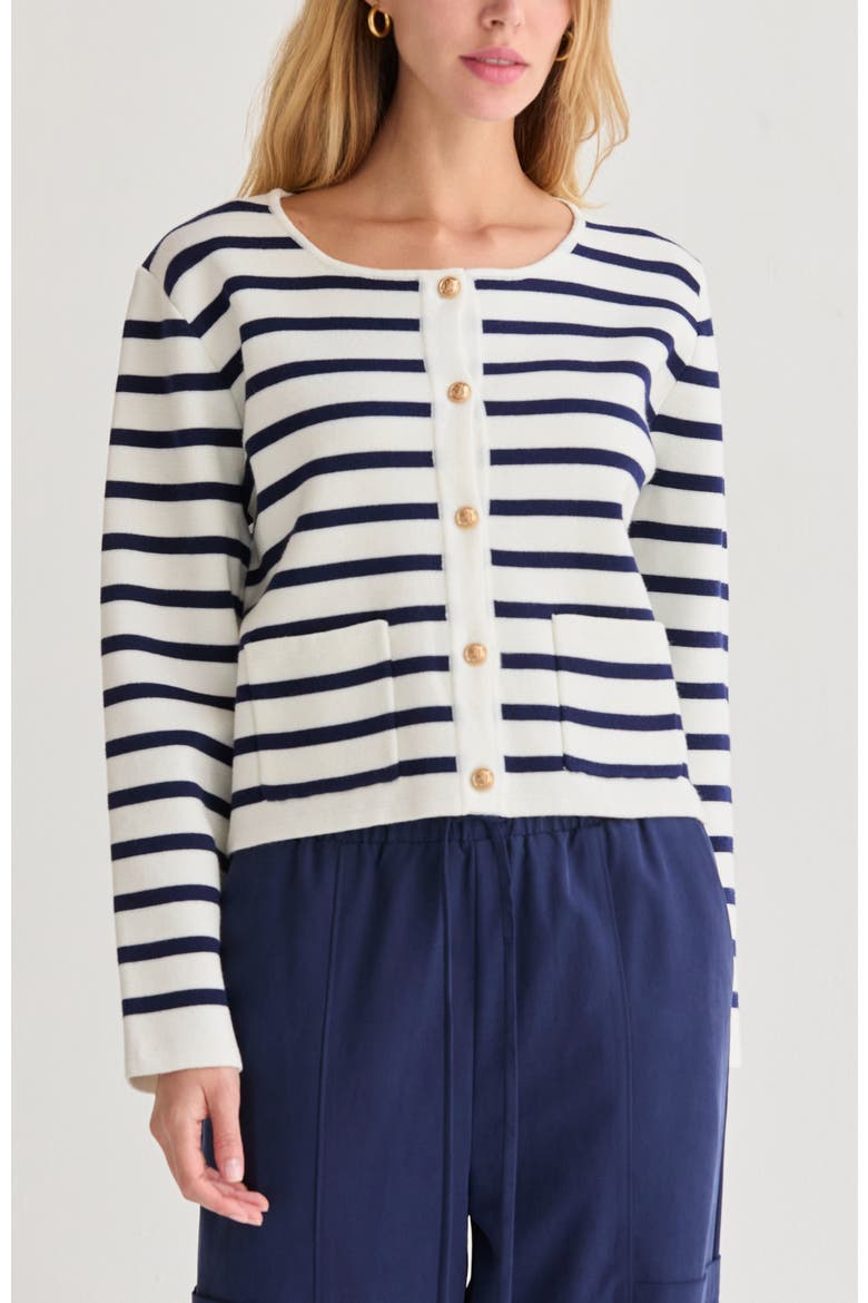 Striped Jacquard Knit Cardigan, Main, color, Ivory/Navy