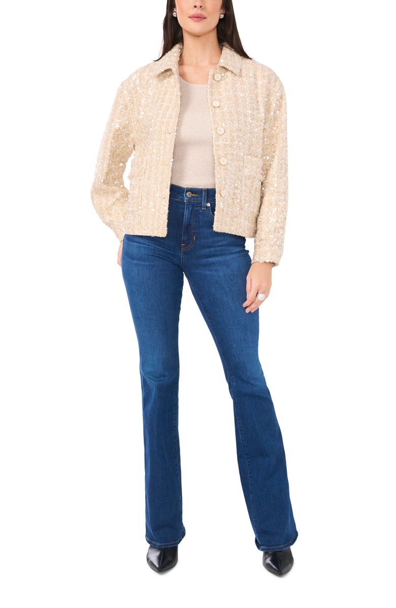 Vince Camuto Sequin Tweed Jacket, Alternate, color, Soft Gold