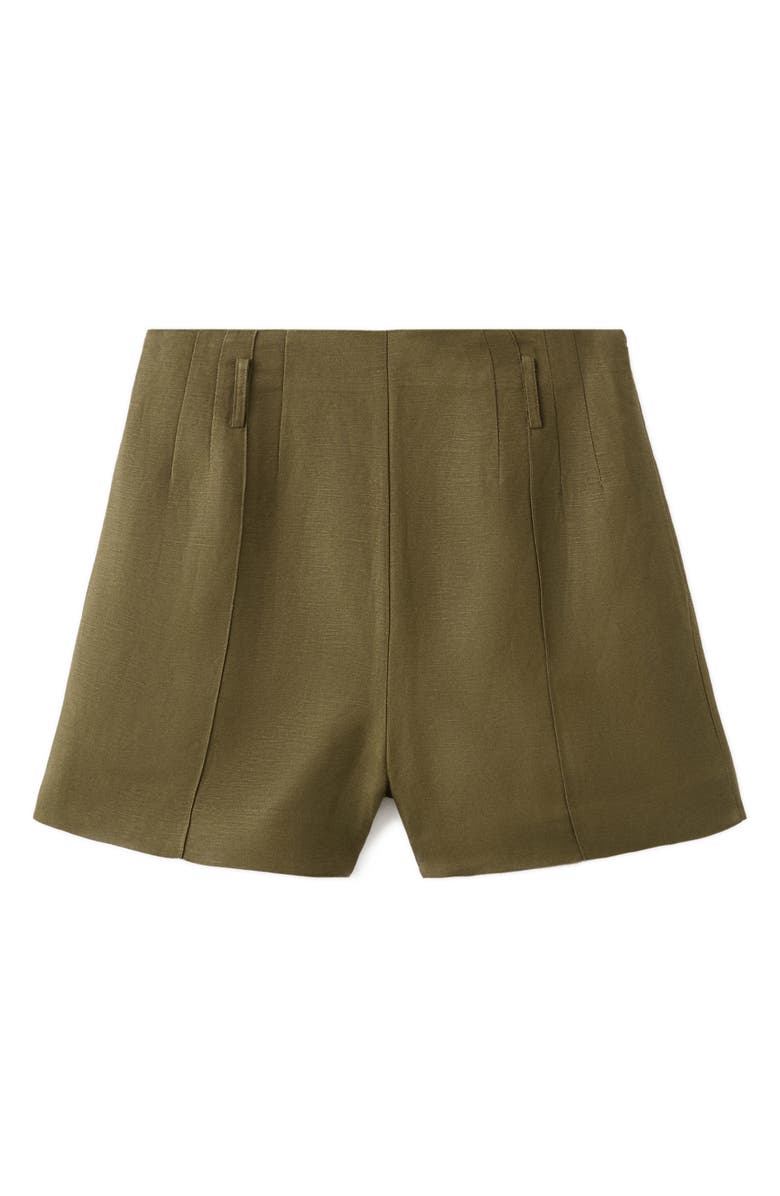MANGO High Waist Linen Blend Shorts, Alternate, color, Khaki Green