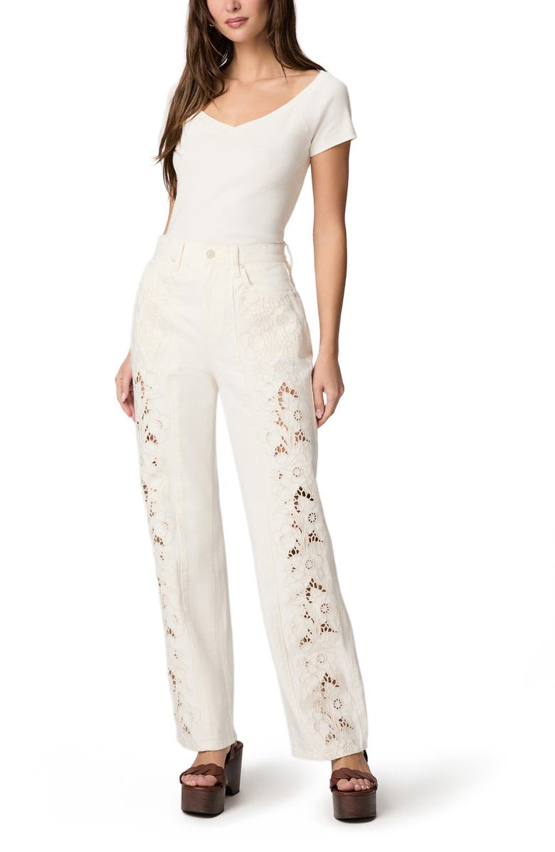PAIGE Sawyer Embroidered Straight Leg Jeans, Alternate, color, Tonal Ecru Embroidered